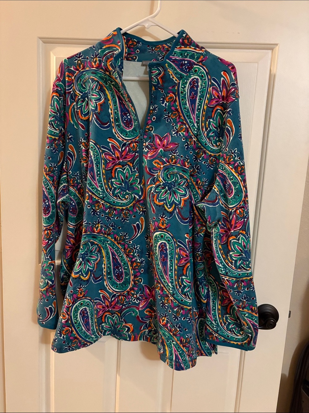 Talbots Teal Paisley Quarter-Zip Pullover